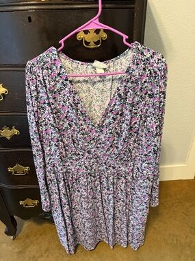 Ava & Viv Pink Black White Floral Wrap-Style Dress